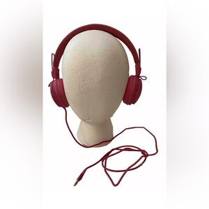 Vintage pink headphones expandable foldable lightweight 3.5 mm wire from ear